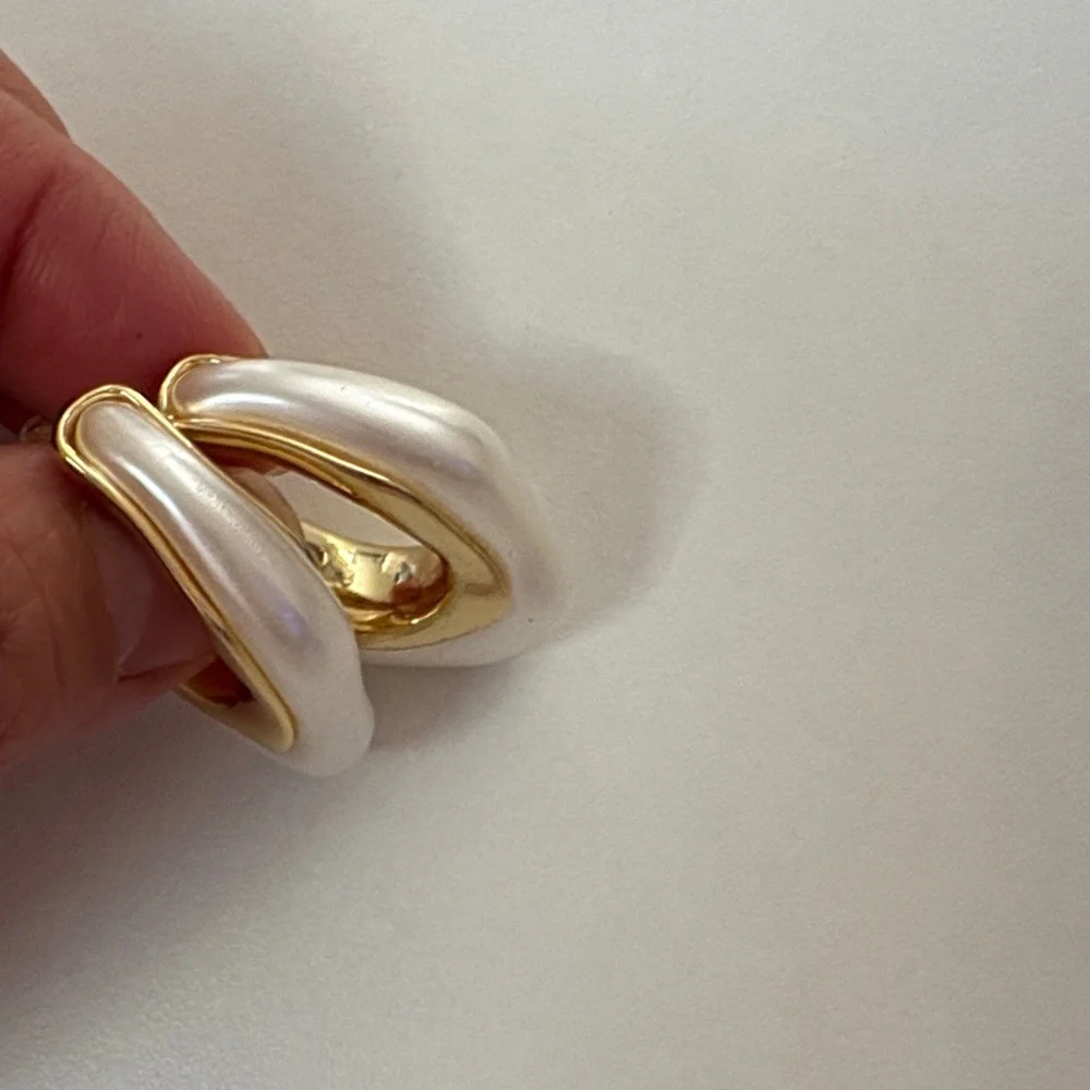 Gold and White Hoop Earrings